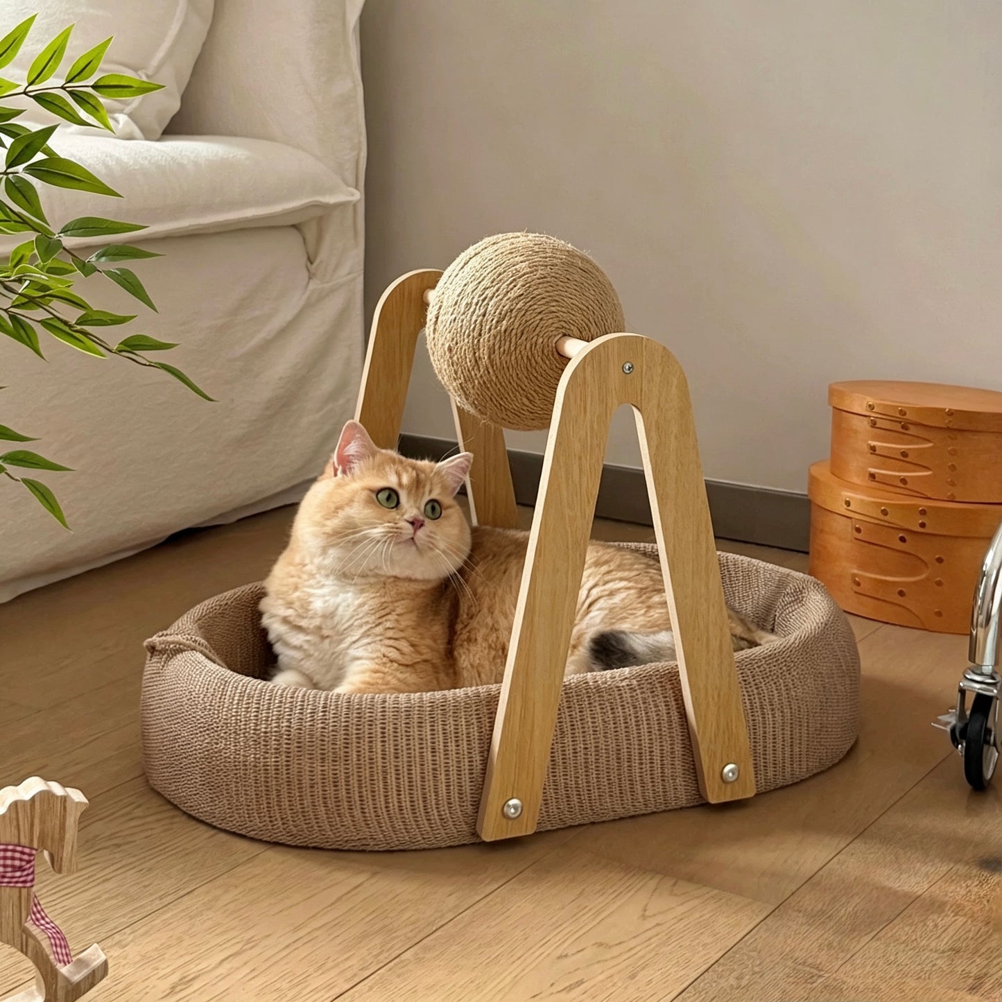 Playful Sisal Pet Bed with Playing Ball[转球款深凹椭圆盆麻垫款]