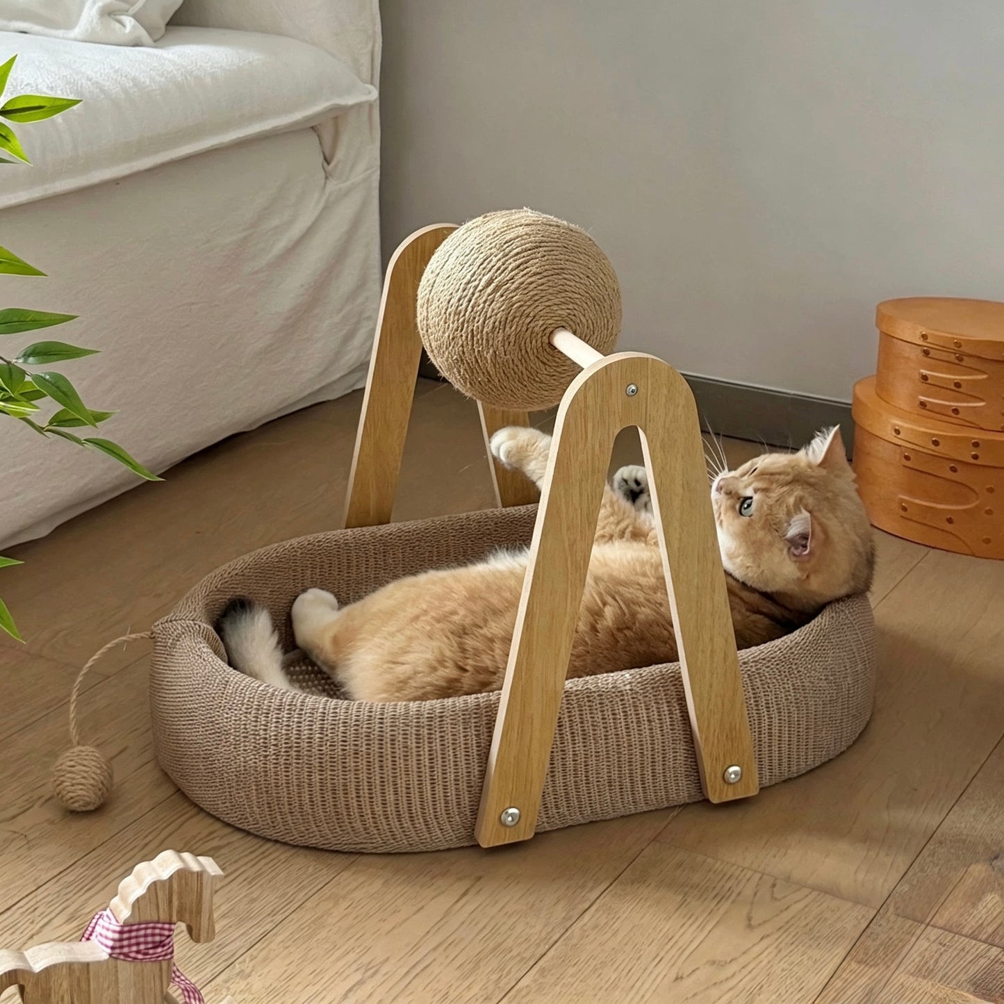 Playful Sisal Pet Bed with Playing Ball[转球款深凹椭圆盆麻垫款]