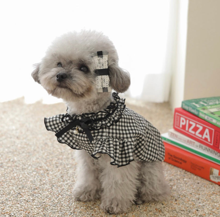 Pets&Me Plaid Blouse with Hairpin[韩国Pets&Me田园格子风荷叶边小衬衫带发夹] image 3