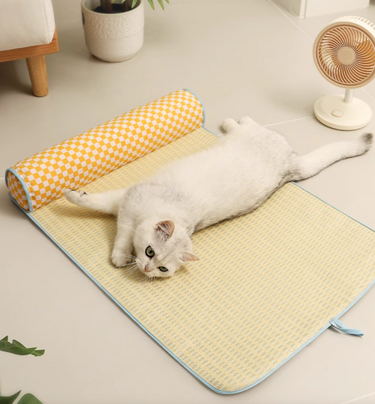 Yellow Checkered Cooling Pet Bed [黄格格凉席猫床] image 0
