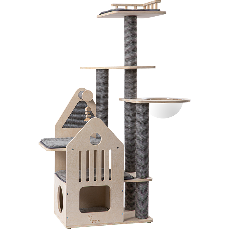 Honeypot Cat-Elegant Grey Cat Tree:3Sizes[蜜罐猫-复古灰色实木猫树:3款大小] image 11
