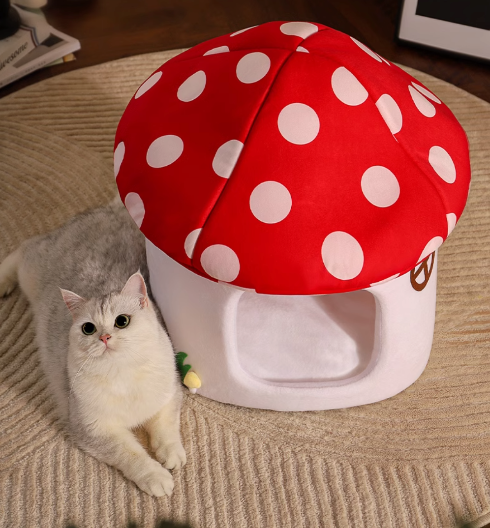 Red Mushroom Fabric Cat Bed [红伞伞布艺猫窝] image 1