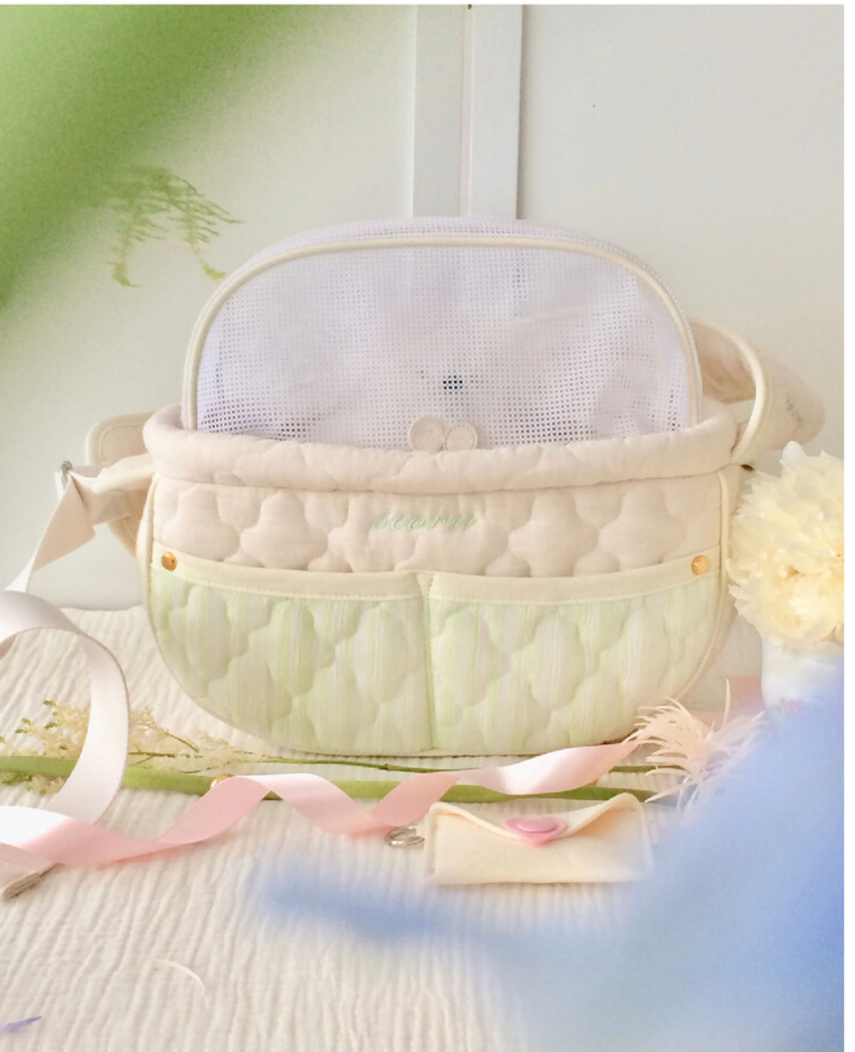 Seoru-Mesh Valentine Bag:M mint[Seoru-新款Mesh Valentine单肩包带可折叠透气网: M号薄荷绿] image 1