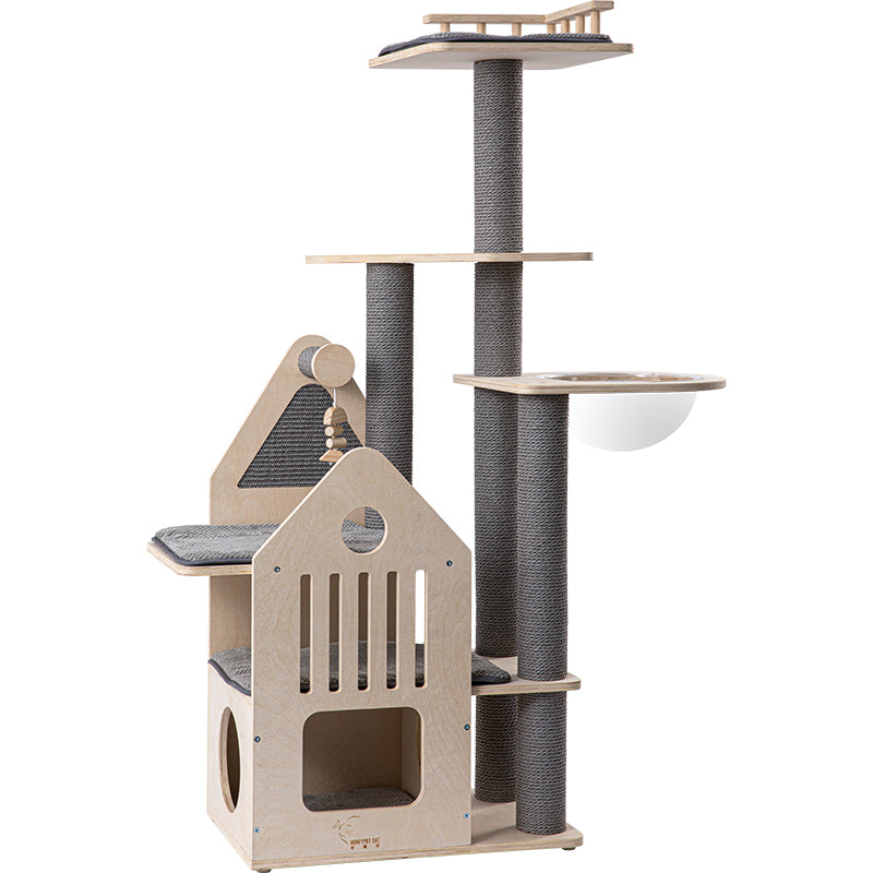 Honeypot Cat-Elegant Grey Cat Tree:3Sizes[蜜罐猫-复古灰色实木猫树:3款大小] image 9
