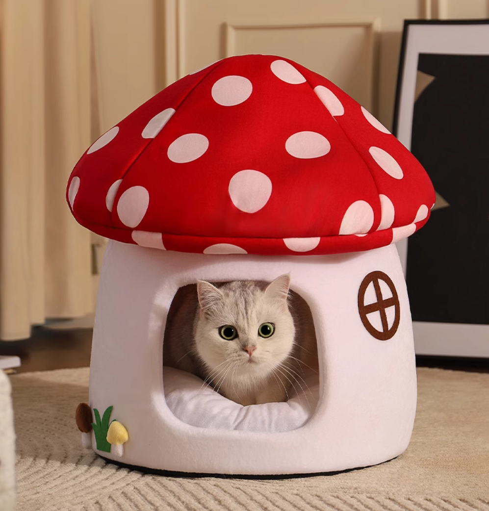Red Mushroom Fabric Cat Bed [红伞伞布艺猫窝] image 0