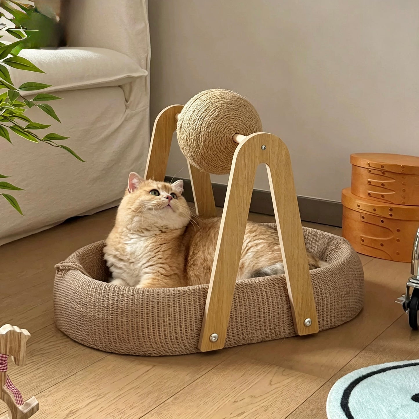 Playful Sisal Pet Bed with Playing Ball[转球款深凹椭圆盆麻垫款]