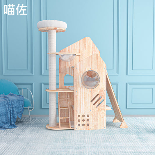 MiaoZuo Naughty Castle Cat Tree[喵佐-淘气城堡实木猫树] image 0