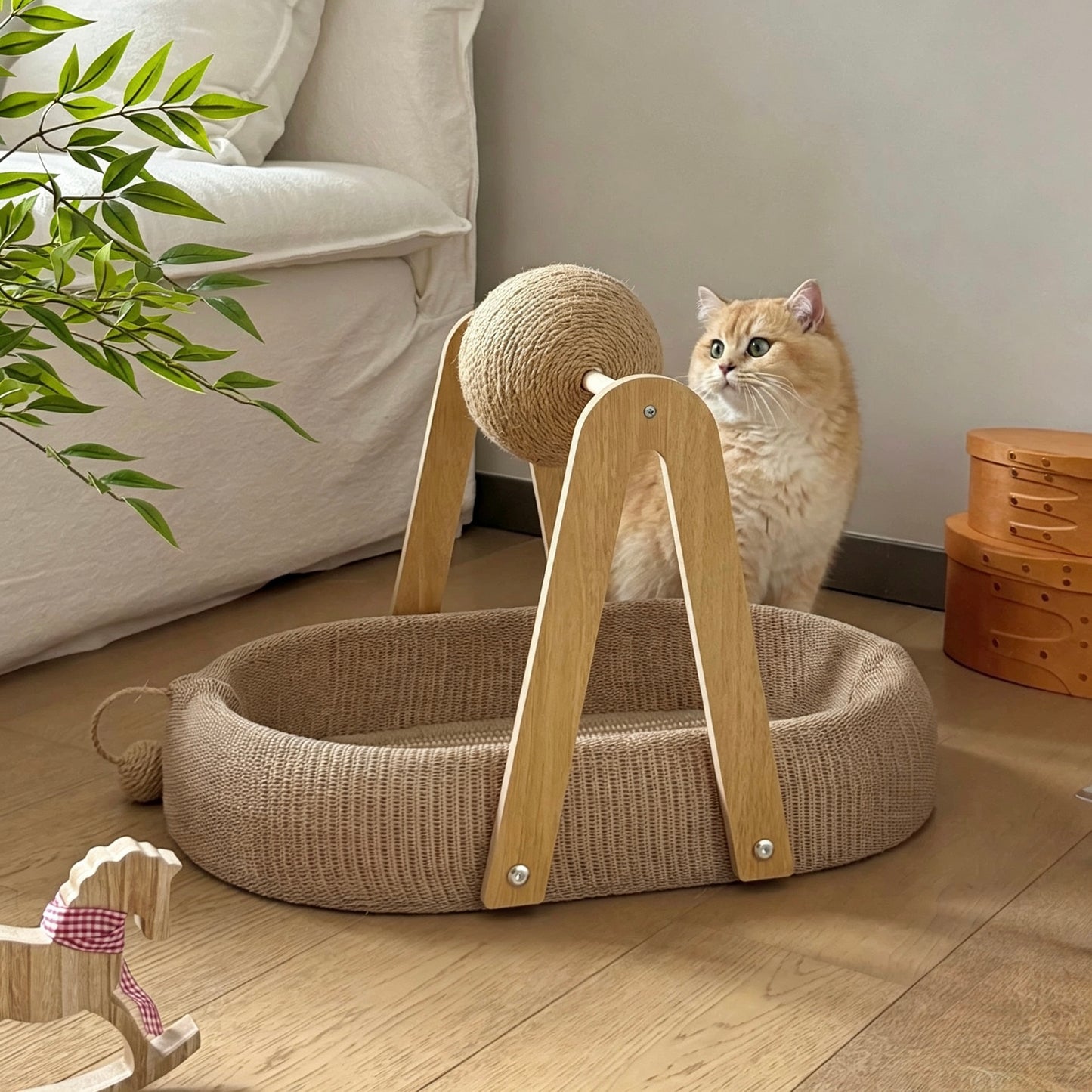 Playful Sisal Pet Bed with Playing Ball[转球款深凹椭圆盆麻垫款]