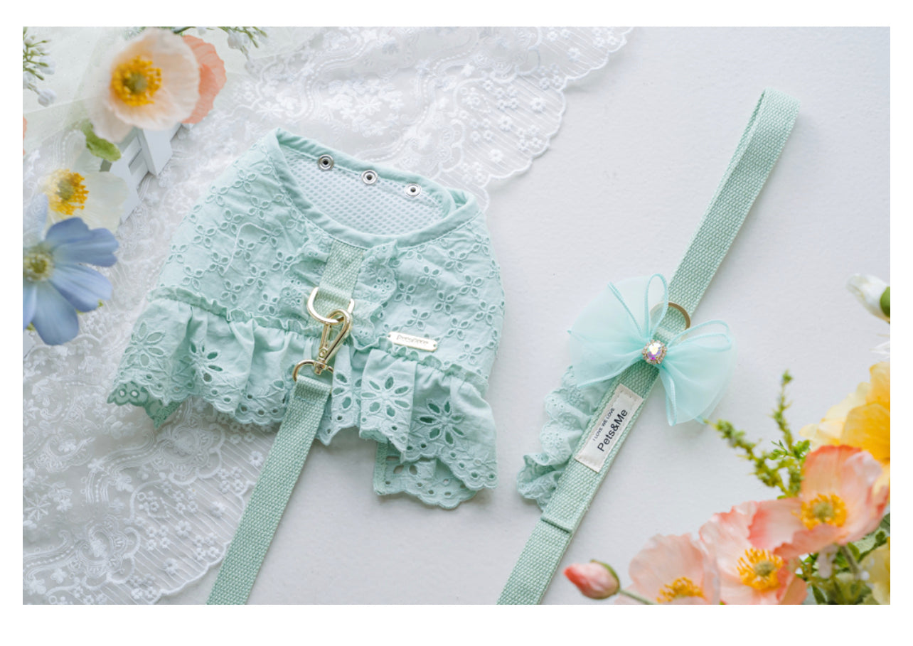 Pets&Me Lace Suit-New Arrivals[韩国Pets&Me新款蕾丝套装/胸背+牵引绳+胸花(多色可选)] image 7