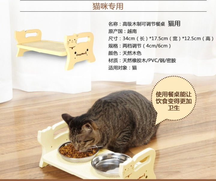 Cattyman-Wood Dinning Table[Cattyman-宠物木质立式可调节餐桌碗架] image 1