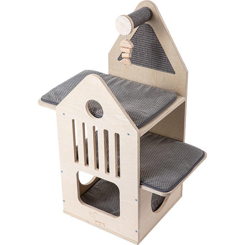 Honeypot Cat-Elegant Grey Cat Tree:3Sizes[蜜罐猫-复古灰色实木猫树:3款大小] image 10