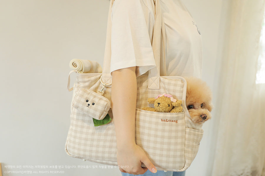 Ba&ttang-Linen Checkered Two-in-One Shoulder Bag[Ba&ttang-格纹双用肩包] image 0