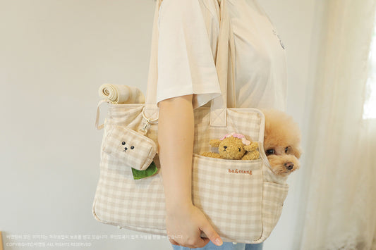 Ba&ttang-Linen Checkered Two-in-One Shoulder Bag[Ba&ttang-格纹双用肩包] image 0