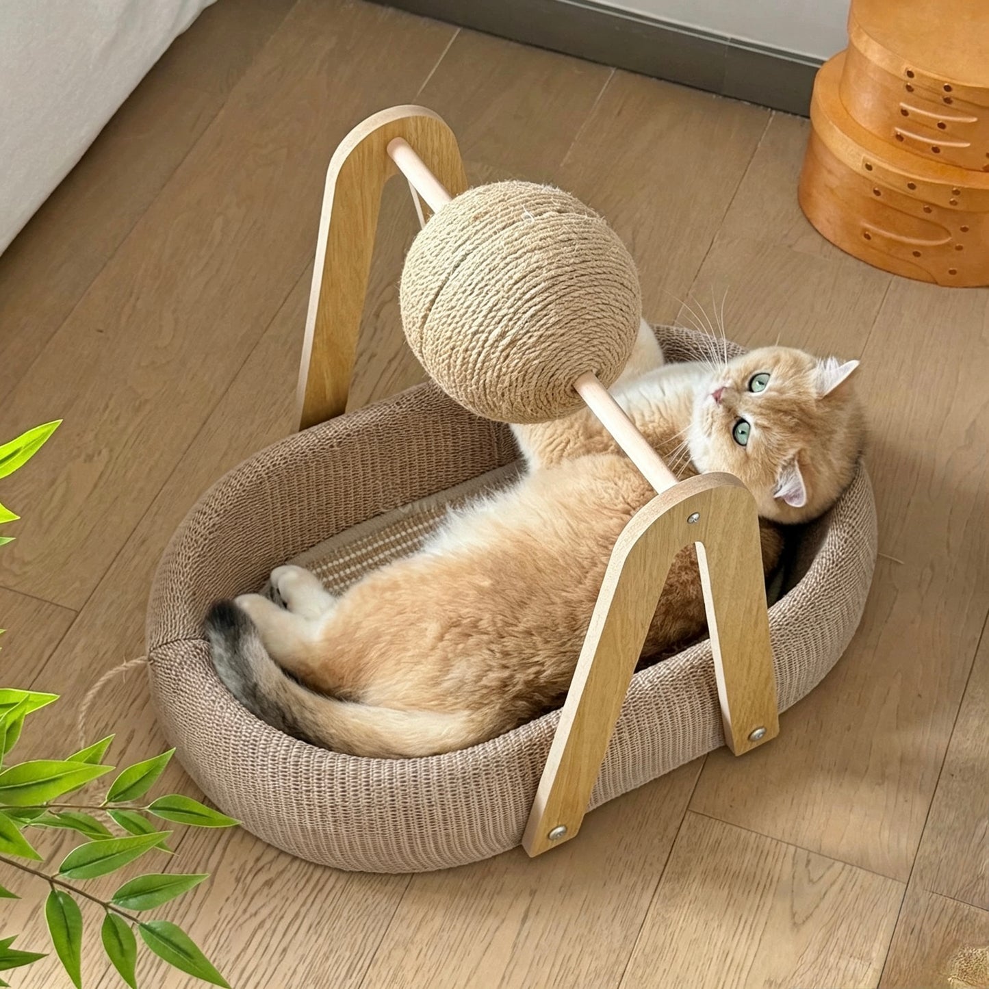 Playful Sisal Pet Bed with Playing Ball[转球款深凹椭圆盆麻垫款]