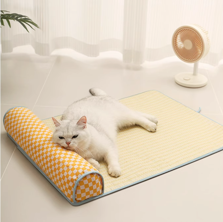 Yellow Checkered Cooling Pet Bed [黄格格凉席猫床] image 1