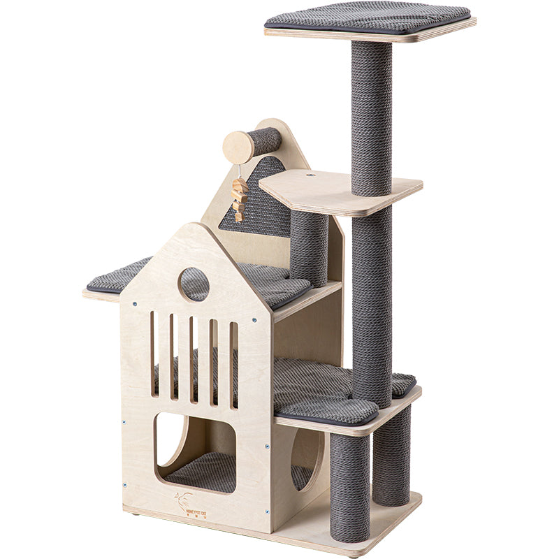 Honeypot Cat-Elegant Grey Cat Tree:3Sizes[蜜罐猫-复古灰色实木猫树:3款大小] image 8