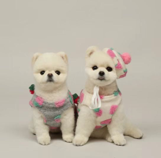 Pets&Me Strawberry Wool Vest Double-Sided with Hat[韩国Pets&Me草莓多多双面羊毛马甲带帽] image 0