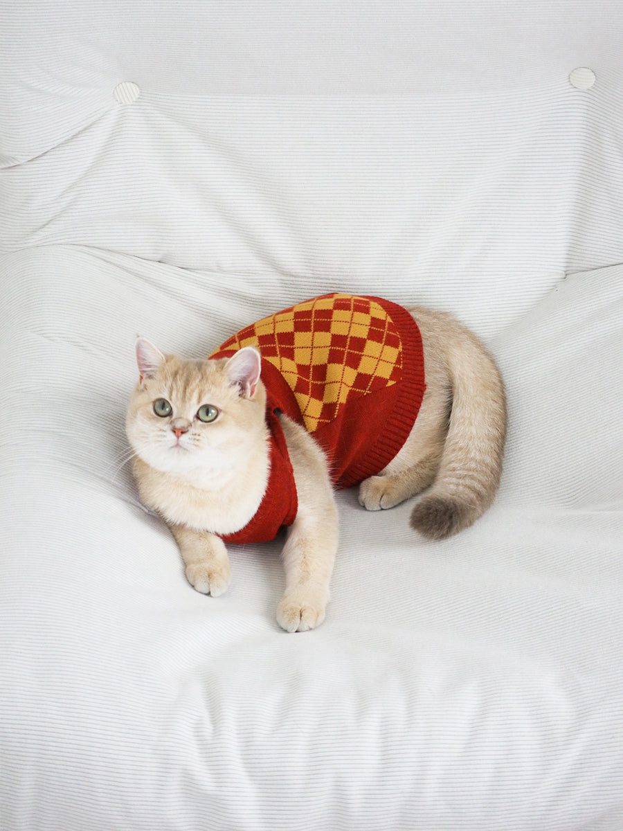 NotAlone-Magic House Pet Sweater Set[不孤岛-魔法学院格纹毛衣套装] image 1