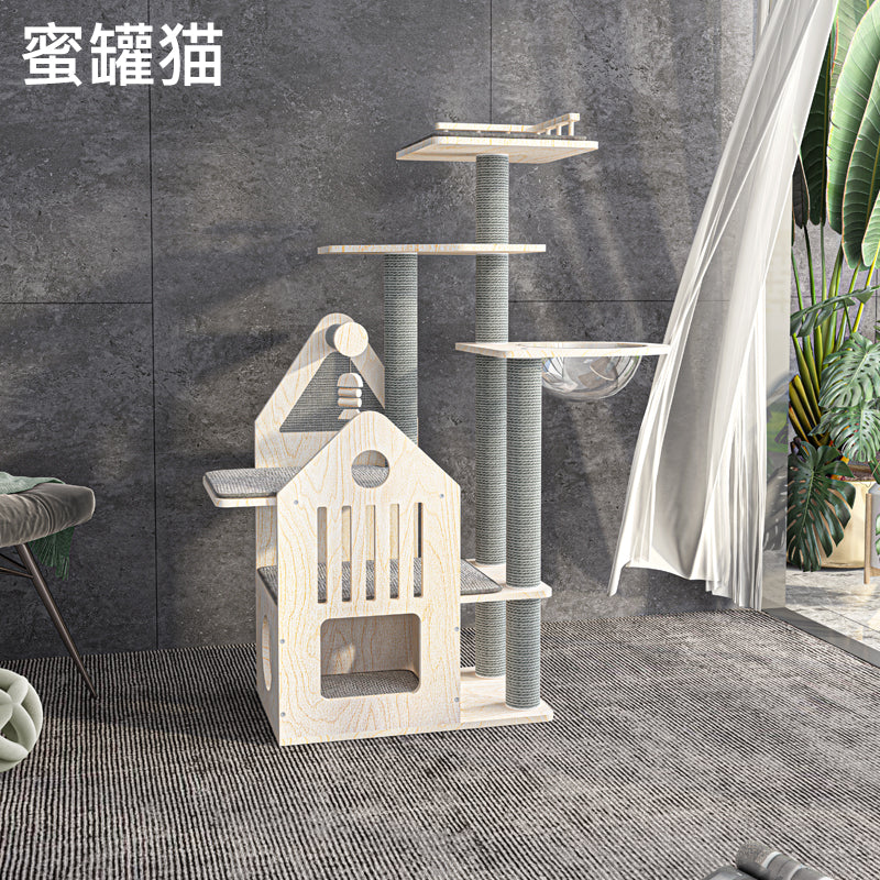 Honeypot Cat-Elegant Grey Cat Tree:3Sizes[蜜罐猫-复古灰色实木猫树:3款大小] image 1