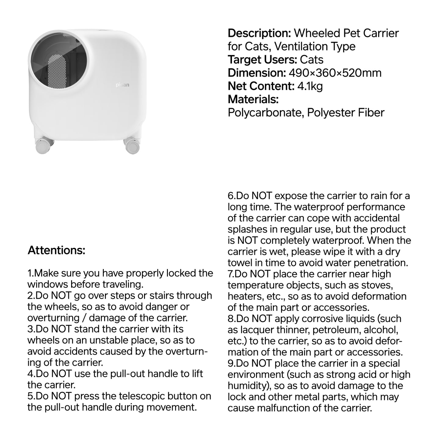 Pidan Wheeled Pet Carrier-With Ventilation[pidan新风宠物出行箱] image 7