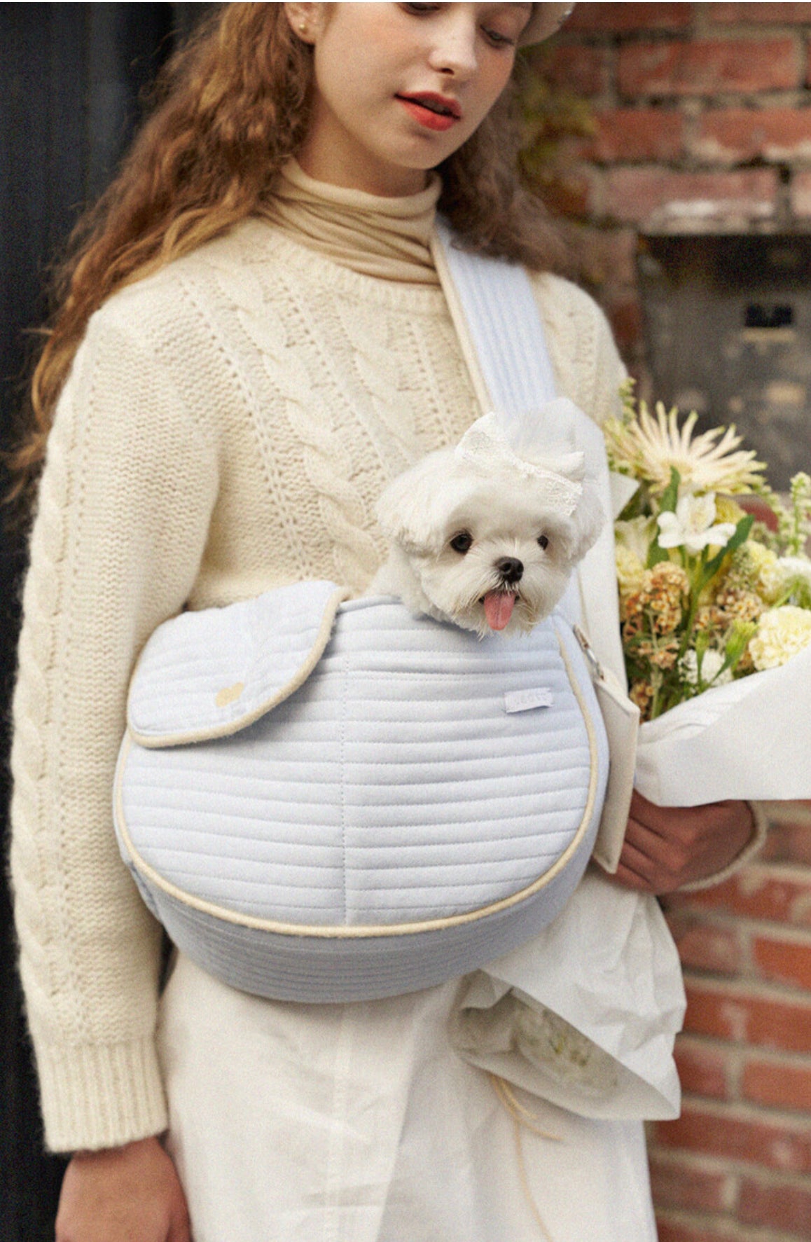 Seoru-Vintage heart pet bag: sky blue M[Seoru-宠物外出包:M+内垫] image 3